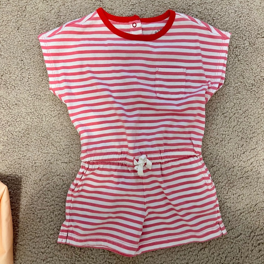 Primary Pink & White Striped Romper